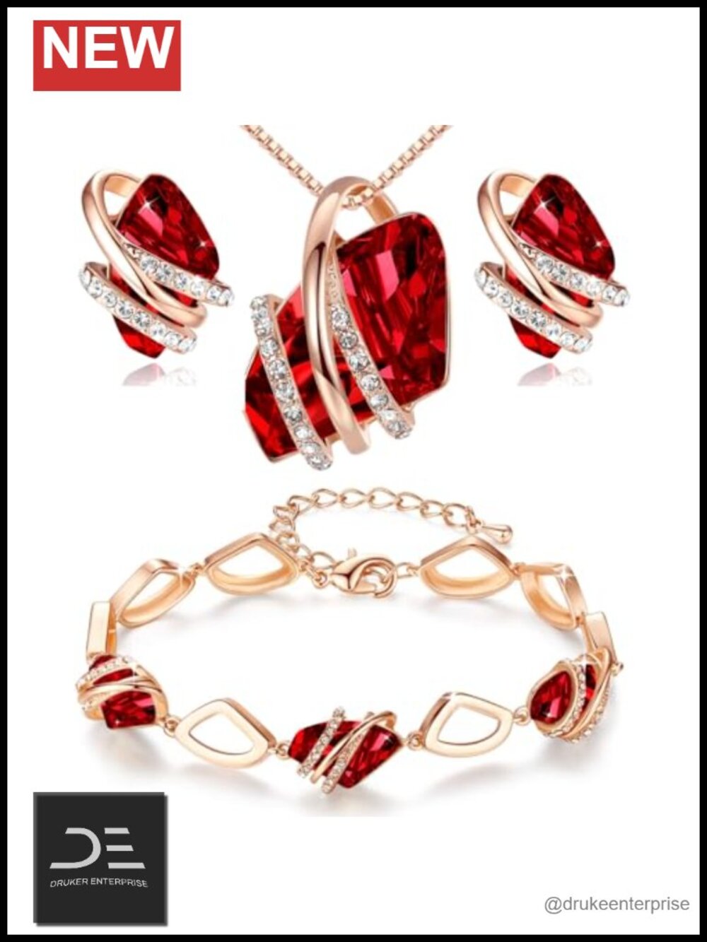 Austrian Crystal Necklace Bracelet Stud Earring Set by Leafael